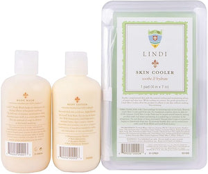 LINDI SKIN Soothing Body Treatment Trio - Includes Body Wash Body Lotion and Cooler Pad - Relieves Painful Effects of Radiation Burn - Dermatologist &amp Allergy Tested Skin Care Products