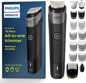 Philips Norelco Multigroom 5000 Series All-in-One Trimmer and Hair Clipper 18-Piece Men's Grooming Kit for Beard Face Hair Body and Intimate Areas No Blade Oil Needed Model MG5910/49