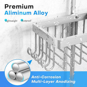Aluminum Alloy Hanging Shower Caddy for Handheld Shower HeadsRustproof Hose Shower Organizer 4 Levels Height Adjustable Shower Rack with HooksRazor HolderSoap Holder