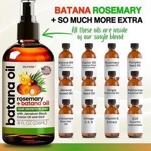 Batana Oil for Hair Growth Oil with Rosemary Castor, 100% Pure, Organic, Cold-Pressed, Unrefined Batana from Honduras by Dr. Sebi - Natural, Vegan, for Strong Roots and Thick Hair, 8oz