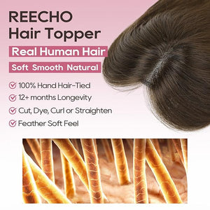 REECHO Hair Toppers for Women Real Human Hair Seamless Human Hair Toppers with Bangs 360¡Æ 3D Cover Clip in Bangs Hair Extensions for Daily Wear Chocolate Brown