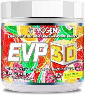Evogen EVP 3D - Stim Free Pre Workout Powder for Men &amp Women | Sugar Free Non Stim Preworkout with Beta Alanine and Creatine for Energy &amp Pump | Citrus Candy | 40 Servings