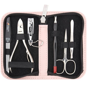 3 Swords Germany - brand quality 6 piece manicure pedicure grooming kit set fashion leather case light pink Made in Germany