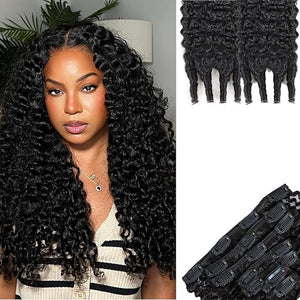 SIYUSI Burmese Curly Clip in Hair Extensions, 3C 4A 100% Brazilian Remy Human Hair Clip Ins, Invisible &amp; Scalp-Friendly, Natural Black Color, 4.23oz, 7Pcs (24 Inch)