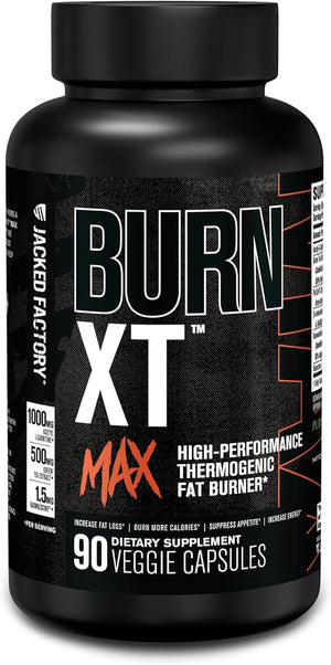 Jacked Factory Burn-XT Max - High-Performance Thermogenic Fat Burner &amp Appetite Suppressant for Weight Loss w/PurCaf Organic Caffeine MitoBurn Green Tea Acetyl L Carnitine &amp More - 90 Capsu