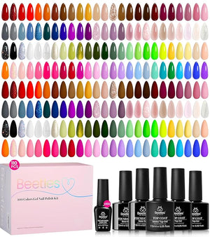Beetles Gel Nail Polish Set - Chroma Dreams 100 Colors Polish Kit, Pink Blue Orange Purple Fall Winter Gel Nail Colors, with 5Pcs Base Top Coat Soak off UV Gel