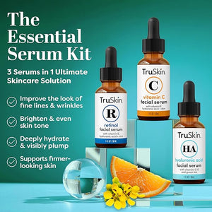 TruSkin Face Serum Trio ? Hyaluronic Acid Vitamin C &amp Retinol Serum for Face ? Anti Aging Skin Care Set for Women ? Skincare for Bright Smooth Hydrated &amp Firmer-Looking Skin 1 fl oz 3 Bot
