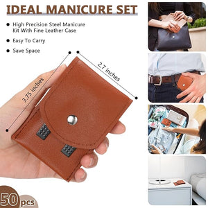 Geosar 50 Set Travel Manicure Kit Bulk Professional Nail Clippers Pedicure Nail Care Tools Grooming Stainless Steel Set with Portable Travel Case Gift for Christmas Men Women(Brown)
