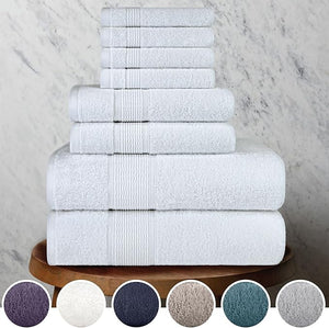 DecorRack 8-Piece Bath Towel Set 4 Washcloths 2 Bath Towels and 2 Hand Towels Premium Cotton Highly Absorbent Super Soft Quick Dry White (Set of 8)