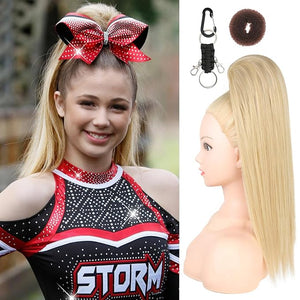 SEIKEA Cheer Ponytail Hair Piece 16 Straight Cheerleader Hairpiece Ponytail Extension for Cheerleader Competition Dance Buttercream Blonde Mixed