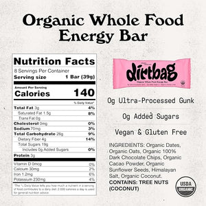 Dirtbag Bar Organic Whole Food Energy Bar with Clean Plant Protein Original Chocolate 8 Pack Dates Oats Nuts 100% Dark Chocolate NO Ultra-Processed Gunk Vegan &amp Gluten Free.