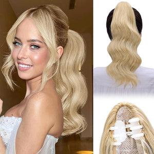 Claw Clip Ponytail Extension,14 Inch Blonde Curly Wavy Ponytail Claw Clip in Hair Extension for Women Fluffy Natural Looking Synthetic Hairpiece for Daily Use(14 Inch,Blonde Mixed Bleach Blonde)