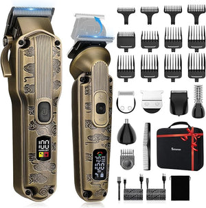 Professional Hair Clipper for Men Hair Cutting Kit Men's Beard Trimmer Hair Trimmer Shaver Cordless Barber Clippers and Trimmers Set Bronze