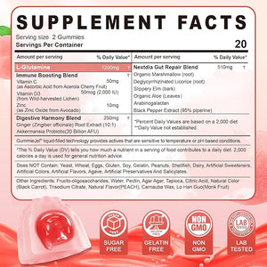 L-Glutamine 1200mg Gut &amp Immune Support GummiesLeaky Gut Repair Supplement with Slippery ElmMarshmallow RootGinger RootArabinogalactanOrganic AloeVitamin CVitamin D3ZincSugar-Free | 60 Co