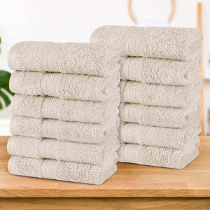 Superior Atlas Cotton Luxury Face Towels Washcloth Set Heavyweight Bathroom Accessories Kitchen Basics Spa Salon Hotel Resort Thick Ultra-Plush Highly-Absorbent Face Towel Ivory