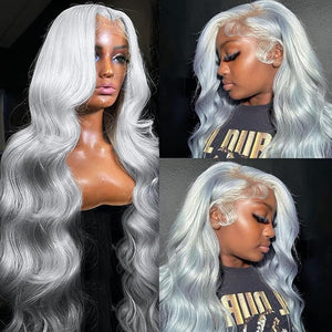 Ubetta 13x6 Grey Lace Front Wigs Human Hair 36 Inch Glueless Silver Grey Wig Human Hair Pre Plucked 30 Inch Gray Body Wave Wigs for Black Women 180% Density Gray Lace Front Wig Human Hair