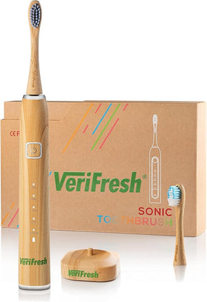 Sonic Bamboo Toothbrush - Biodegradeable Bamboo Heads with Castor Oil bristles - Includes 2 Brush Heads