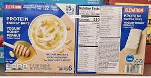 Elevation Protein Energy Bars Yogurt Honey Peanut 10.58oz 300g (Two Bars)