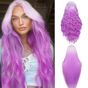 FAVE Ombre Purple Wig Long Wavy Wigs for Women 28 Inches Middle Part Purple Wigs Light Roots Synthetic Wig for Daily Party Use