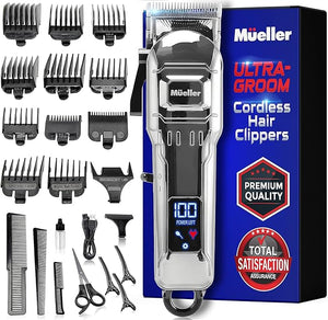 Mueller Ultragroom Hair Clipper &amp Trimmer Professional Colored Haircutting Kit designed for both Men and Women 12 Guide Combs Trimmer for Hair Beards Head Body and Face