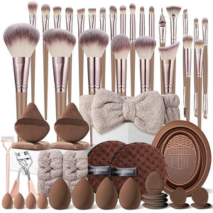 53Pcs Brown Makeup Brushes Set Professional Makeup Kit Multi-functional Makeup Tool Set with Facial Makeup Accessories Foundation Makeup Brush Kit Eye and Face Make up Brushes &amp Tools