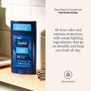 Suave Ocean Charge Men¡¯s Antiperspirant Deodorant All Day Marine &amp Driftwood Scent for 48hr Odor &amp Wetness Protection 2.7oz 12 Pack