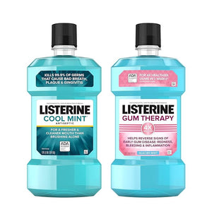 Listerine Cool Mint Antiseptic Mouthwash to Kill 99% of Bad Breath Germs and Gum Therapy Mouthwash in Glacier Mint to Help Reverse Signs of Early Gingivitis Convenience Pack 2 x 1 L
