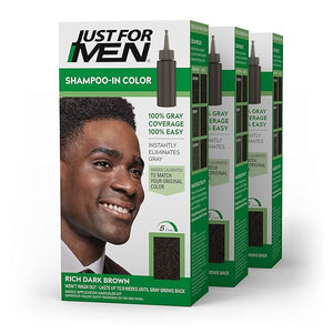 Just For Men Shampoo-In Color (Formerly Original Formula) Mens Hair Color with Keratin and Vitamin E for Stronger Hair - Rich Dark Brown H-47 Pack of 3