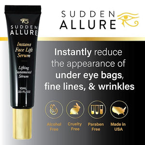 Sudden Allure Instant Face Lift Serum ? Erase Under Eye Bags &amp Wrinkles in 60 Seconds - Firming Face &amp Eye Serum Lotion Cream - Instantly Tighten &amp Reduce Eye Bags &amp Crows Feet | Made