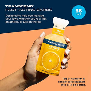 Transcend Foods Orange Gel (1.1 oz Pack of 38) Fast-Acting Carb Gel Orange Flavor ? Caffeine Free