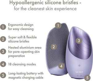 GESKE SmartAppGuided Sonic Thermo Facial Brush | 6 in 1 | Skin Cleansing | Cleansing Brush with Thermal Function | Electric Facial Massager