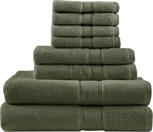 Madison Park 800GSM Bathroom Towel Set of 8 100% Cotton Bath Towel Set for Bathroom Luxurious Highly Absorbent 2 Bath Towels 2 Hand Towels 4 Washcloths Quick Dry Spa Quality Olive Green