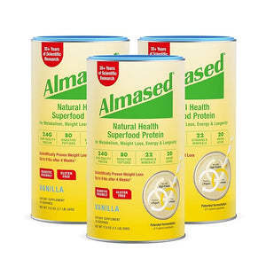 Almased Vanilla Meal Replacement Shake - Low-Glycemic High Plant Base Protein Powder- Nutritional Weight Health Support Supplement - Vanilla Flavor - 17.6 oz (1.1 Pound (3 Pack))