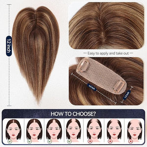 starluck Hair Toppers for Women Real Human Hair 4.5*1.5Silk Base Brown Mix Blonde balayage No Bangs 100% Real Human Hair Toppers for Women with ThinningHair Cover Gray Roots