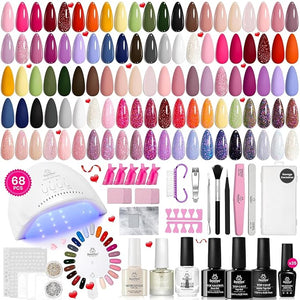 Beetles Gel Nail Polish Kit with U V Light - 68Pcs Gel Nail Kit 35 Colors Outfits Glitter Red Classic Blue Polish Set with Everything Nails Manicure Tools for Beginners DIY At Home Gifts for Women