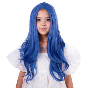 Girls Dark Blue Wig Kids Long Deep Blue Wavy Curly Wig Child Middle Part Wigs Heat Resistant Synthetic Hair with Cap