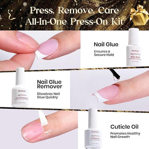 Beetles X Press Plus On Nails Kit - Rose French | Pink Long Square French Tip Press On Nails | 224Pcs 16 Sizes All-in-One Kit With Nail Glue£¬Remover£¬Builder Top Coat£¬Nail Lamp