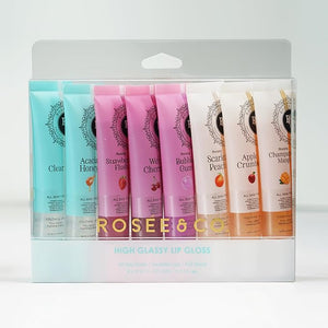 ROS?E &amp; CO Rosee Lip Gloss Vegan &amp; Cruelty Free Treatment, Professional Make up, Long Lasting Glossy with Shea Butter, Moisturize, Protect &amp; Smooth, High Shine, Non-Sticky - Set of 8-3