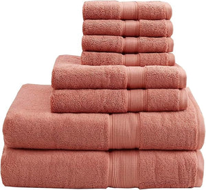 Madison Park 800GSM Bathroom Towel Set of 8 100% Cotton Bath Towel Set for Bathroom Luxurious Highly Absorbent 2 Bath Towels 2 Hand Towels 4 Washcloths Quick Dry Spa Quality Coral