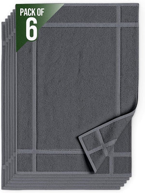 Pearl Linens Pack of 6 Washable Cotton Bath Mat 20X30? Soft &amp Absorbent Quick-Dry Bathroom Mat Set ? Not Bathroom Rugs ? After Shower Mat Terry Bath Tub Mat 687 GSM Grey