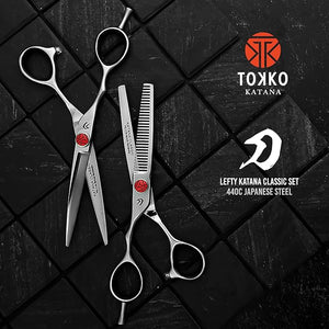 Katana Classic Left Handed Professional 6.5 Lefty Hair Shear Set by Tokko Shears 440C Japanese Steel Left Hand Haircut Regular &amp Thinning Scissors for Barbers and Salon Professionals