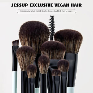 Jessup Makeup Brush Set 6pcs Double Sided Makeup Brushes Foundation Contour Blush Highlight Blending Eyebrow Brush Eyeshadow Brush, Vegan Fiber Make up Brush Bright Cyan T501