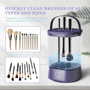 Electric Makeup Brush Cleaner Machine Automatic Spinning Make up Brush Cleaner with 1200 mAh Rechargeable Battery Portable Cosmetic Brush Cleaner Dryer Tool for All Size Makeup Brush (Purple)