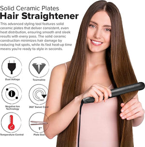 JOYA MIA Diva 1 Ceramic Hair Straightener - Portable Lightweight &amp Compact Flat Iron with Rubberized Coating &amp Automatic Shut-Off Travel-Friendly for All Hair Types - Heats Up to 450F Bla