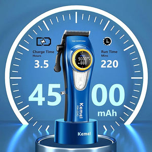 KEMEI 2242 Professional Hair Clippers for Men Cordless Barber Clipper with LED Display &amp Charging Base Hair Cutting Tools 9000 RPM Super Torque Motor Blue