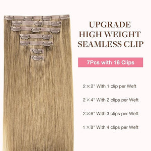 GOO GOO Clip in Hair Extensions Real Human Hair Remy Human Hair Extensions Clip ins for Women Natural Human Hair 24inch 160g 7Pcs 7 Bronde