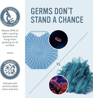 Sud Scrub¢ç Antimicrobial Silicone Body Scrubber, Exfoliating Body Scrubber for Sensitive Skin, Eco Friendly Shower Scrubber for Body, Silicone Body Brush for Showering, Blue