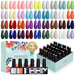 phoenixy 40 PCS Gel Nail Polish Kit, 36 Colors Gel Nail Polish Set with Base Top Coat Pink Blue Red at Home Nail Kit Christmas Gifts for Women