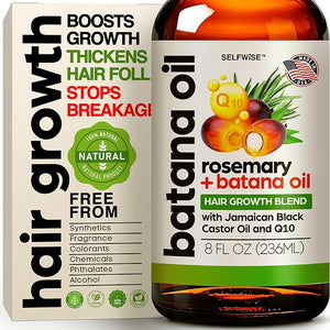 Batana Oil for Hair Growth Oil with Rosemary Castor 100% Pure Organic Cold-Pressed Unrefined Batana from Honduras by Dr. Sebi - Natural Vegan for Strong Roots and Thick Hair 8oz