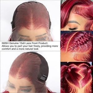 IWISH 99J Burgundy Lace Front Wigs Human Hair 200% Density 13x6 Red Body Wave Lace Frontal Human Hair Wigs Pre Plucked Colored Wigs for Women 30 Inches